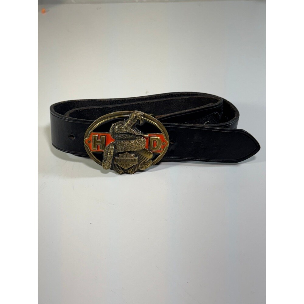 Vintage Harley Davidson Brass Belt Buckle Rattlesnake V-Twin Siskiyou 1990 32/34